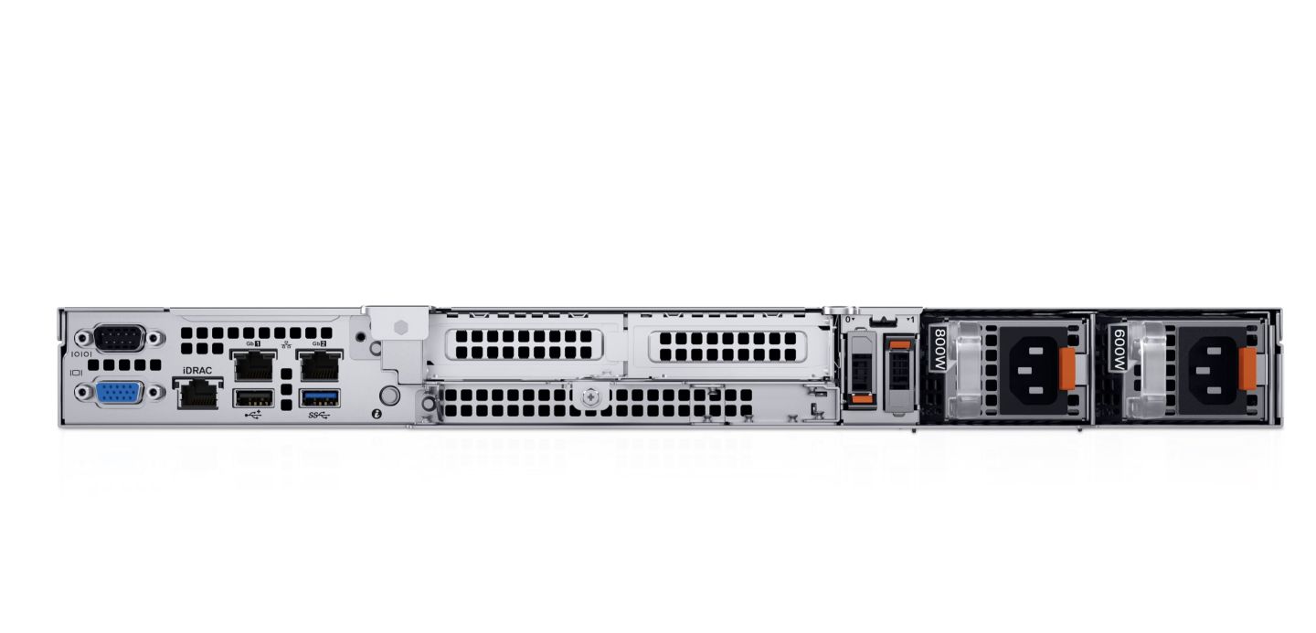 Server DELL PowerEdge R360, Rack 1U, Intel Xeon 6353P (8 C / 16 T, 2.70 GHz - 5.40 GHz, 24 MB cache, 65 W), 32 GB DDR5 ECC, 1 x 480 GB SSD, 4 x LFF, DELL PERC H755 front SAS, Fara, 2 x 700 W