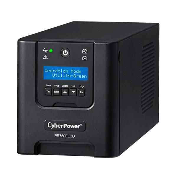 UPS Cyber Power PR750ELCD, 750 VA, 675 W, line-interactive, 6x C13, 1x C14, 1x RJ45, 1x USB, LCD, Tower, Negru