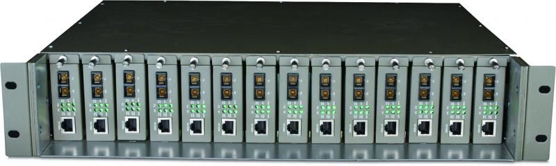 SASIU RACKABIL TP-LINK 14-sloturi media convertor fara management, rack 19-inch, suport sursa de alimentare redundanta, o sursa AC inclusa  TL-MC1400