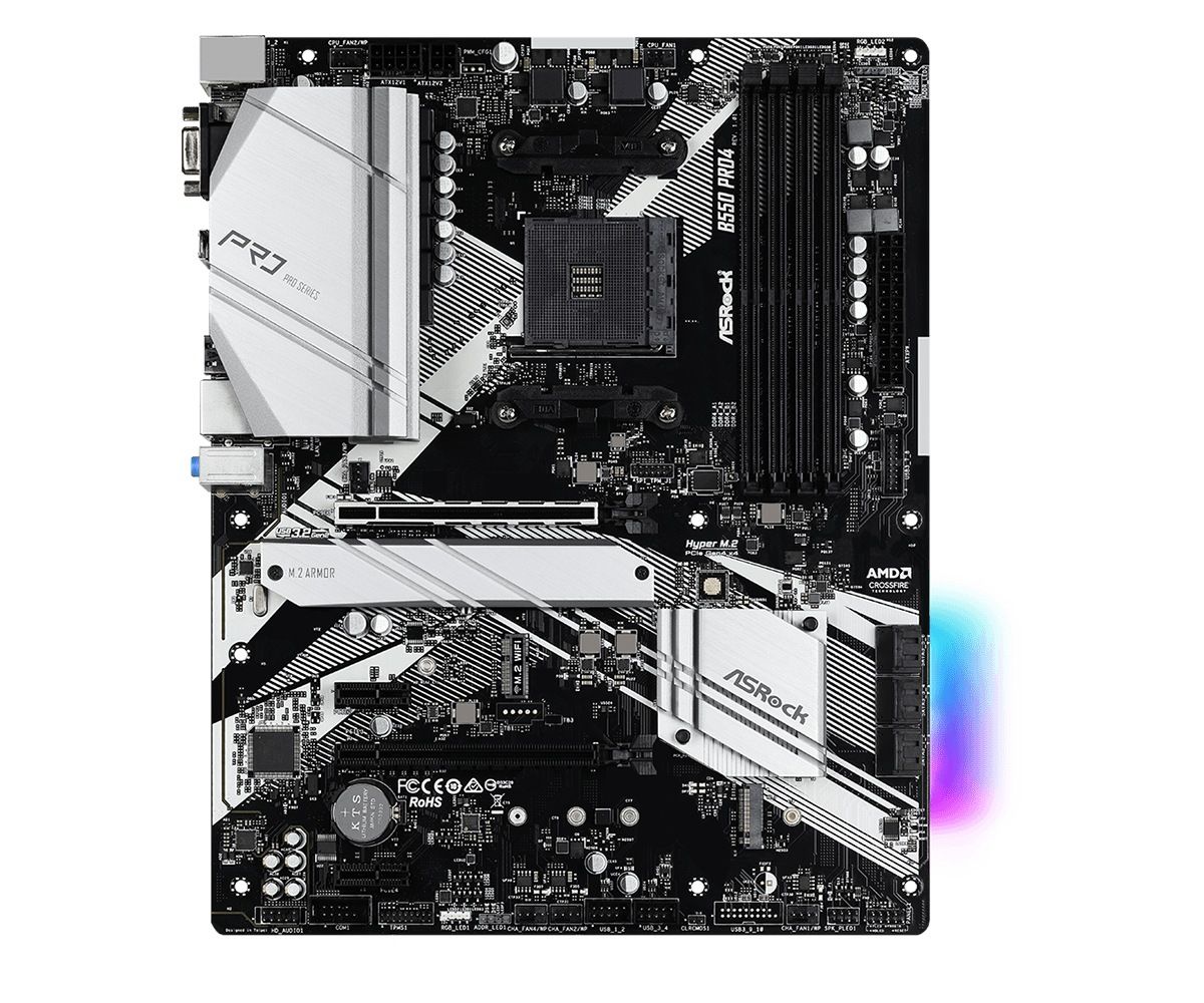 Placa de baza ASRock B550 Pro4, socket AM4, 4x DDR4 UDIMM, 6x SATA, 2x NVMe, 11x USB-A, 1x USB-C, ATX