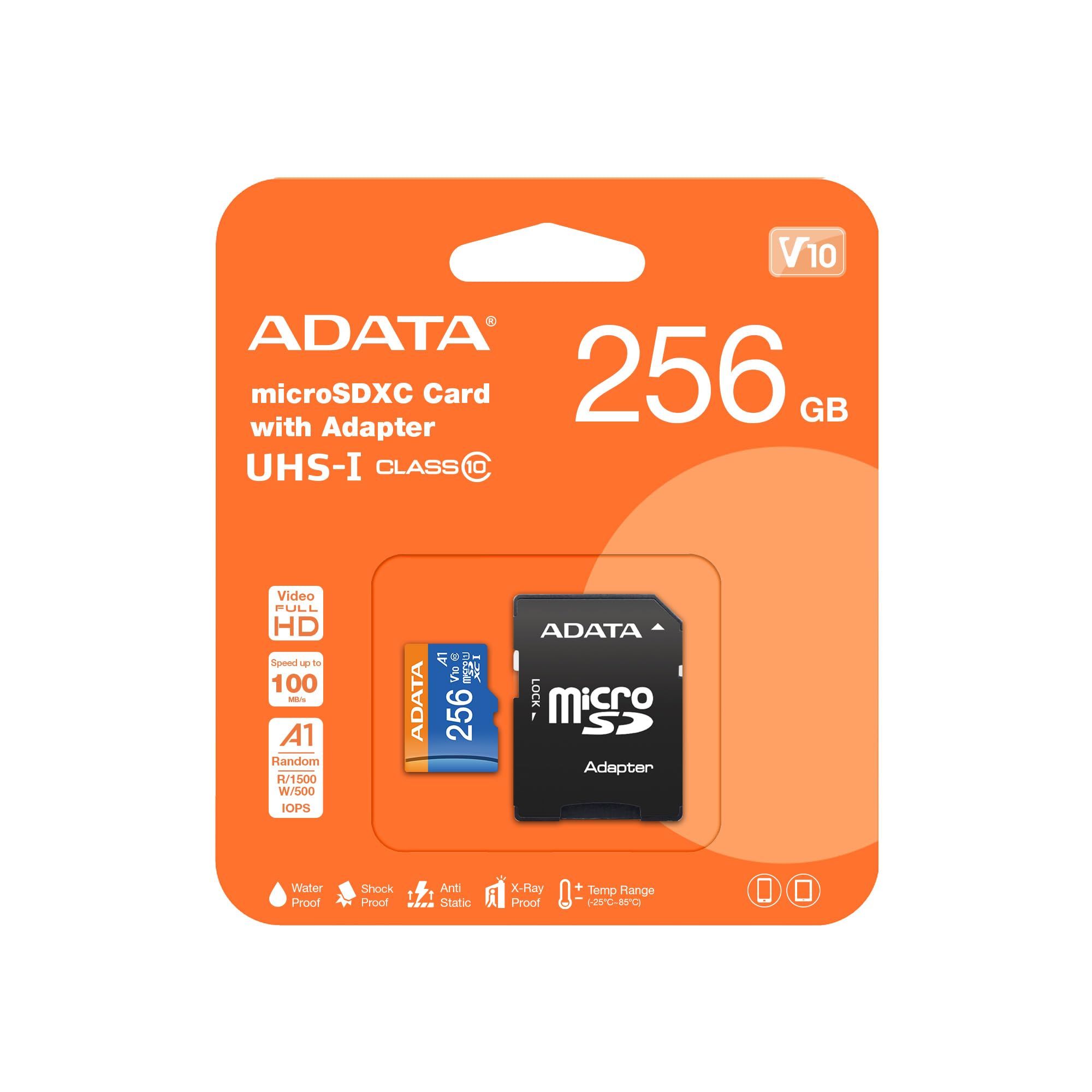 CARD MicroSD ADATA, 256 GB, MicroSDXC, clasa 10, standard UHS-I U1,  AUSDX256GUICL10A1-RA1  (include TV 0.02 lei)