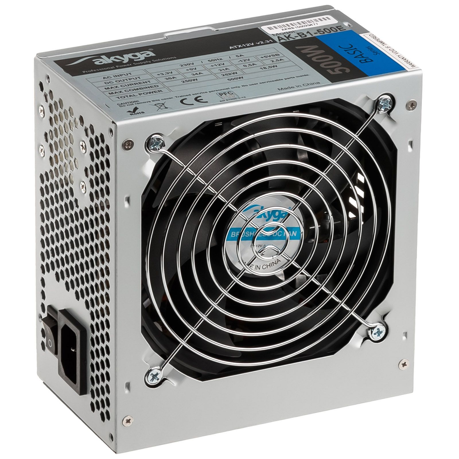 AKY AK-B1-500E Akyga Basic ATX Power Supply 500W AK-B1-500E Fan12cm P4 3xSATA