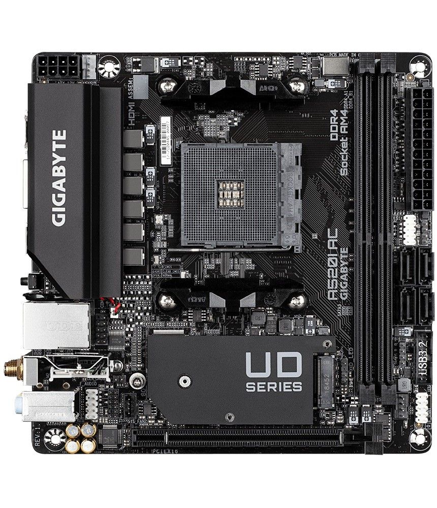 Placa de baza GIGABYTE A520I AC, socket AM4, 2x DDR4 UDIMM, 4x SATA, 1x NVMe, 10x USB-A, mITX