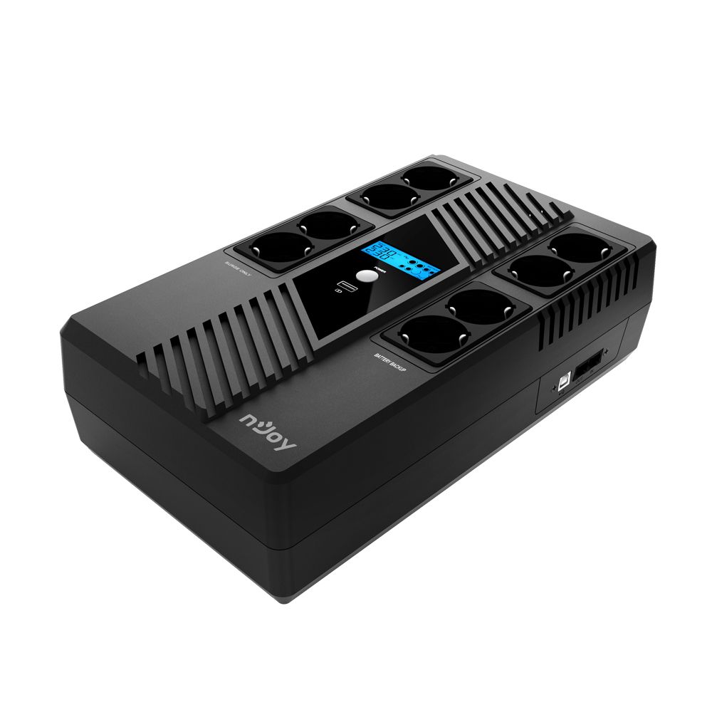 UPS nJoy UPCSBLS680TTOAZ01B, 800 VA, 480 W, cu management, line-interactive, 8x Schuko, 2 minute 30s (50% sarcina), Negru