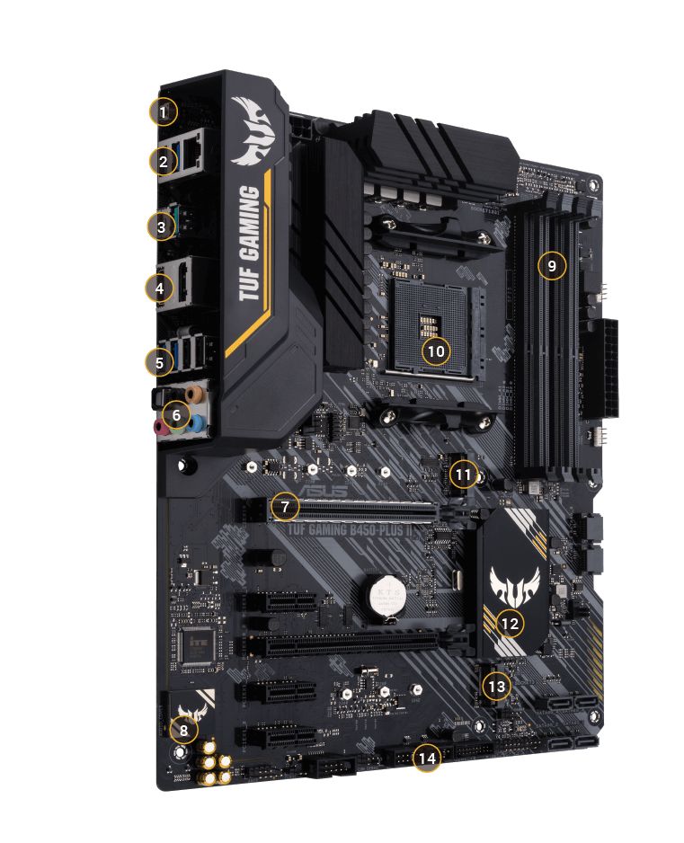 ASUS TUF GAMING B450-PLUS II AM4 B450 4xDIMM DDR4Up to 128GB M.2 4xSATA 6Gb/s6xUSB 2.0 8xUSB 3.2
