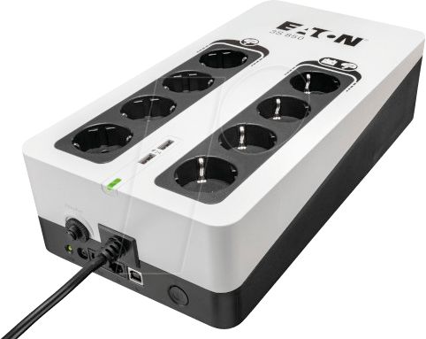 UPS Eaton 3S850D, 850 VA, 510 W, cu management, off-line, 8x Schuko, 1x USB, 12V 9Ah Sealed Lead-acid, LED, Brick, Negru/alb