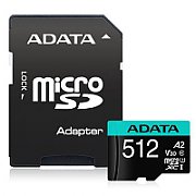 ADATA AUSDX512GUI3V30SA2-RA1 ADATA 512GB Premier Pro MICROSDXC. R/W up to 100/80 MB/s. with Adapter