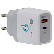 INCARCATOR retea SPACER Quick Charge 18W, USB Type-C + USB  SPAR-DUOQ-01  (include timbru verde 0.15 lei)