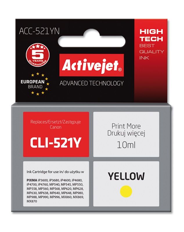 Cartus cerneala Activejet ACC-521YN ,Galben ,10 ml (compatibil cu Canon ACC-521YN)