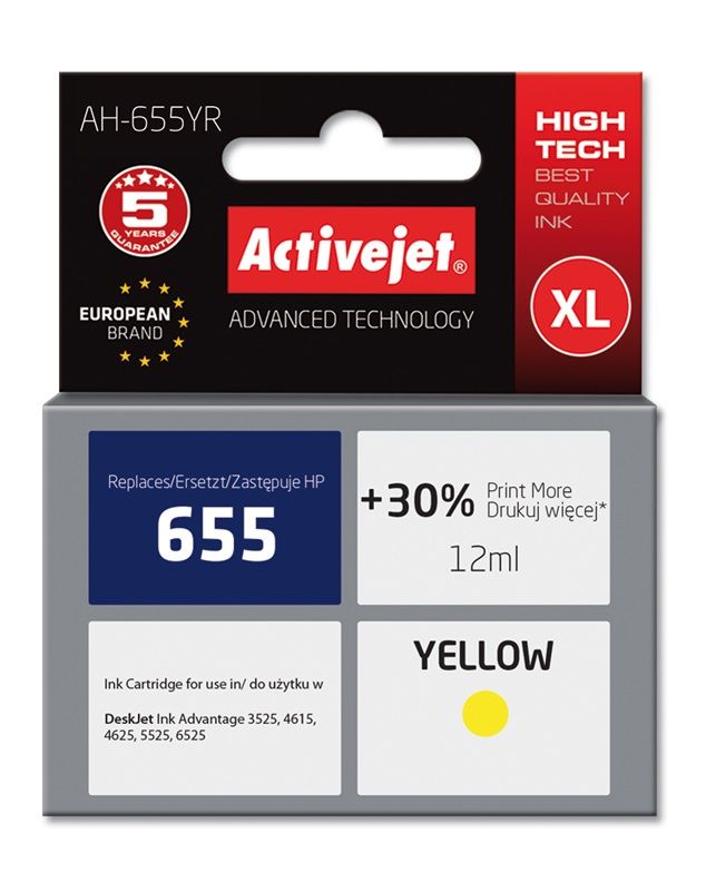 Cartus cerneala Activejet AH-655YR ,Galben ,12 ml (compatibil cu HP AH-655YR)