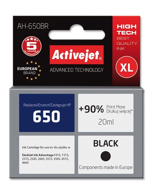 Cartus cerneala Activejet ,Negru ,20 ml (compatibil cu HP AH-650BR)