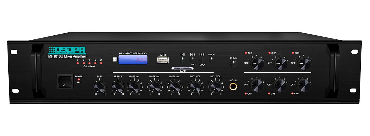 Amplificator 350W cu mixer DSPPA MP1010U, 6 zone, USB/SD/Tuner, 4Mic si 3AUX, 100V & 4-16 Ohmi,
