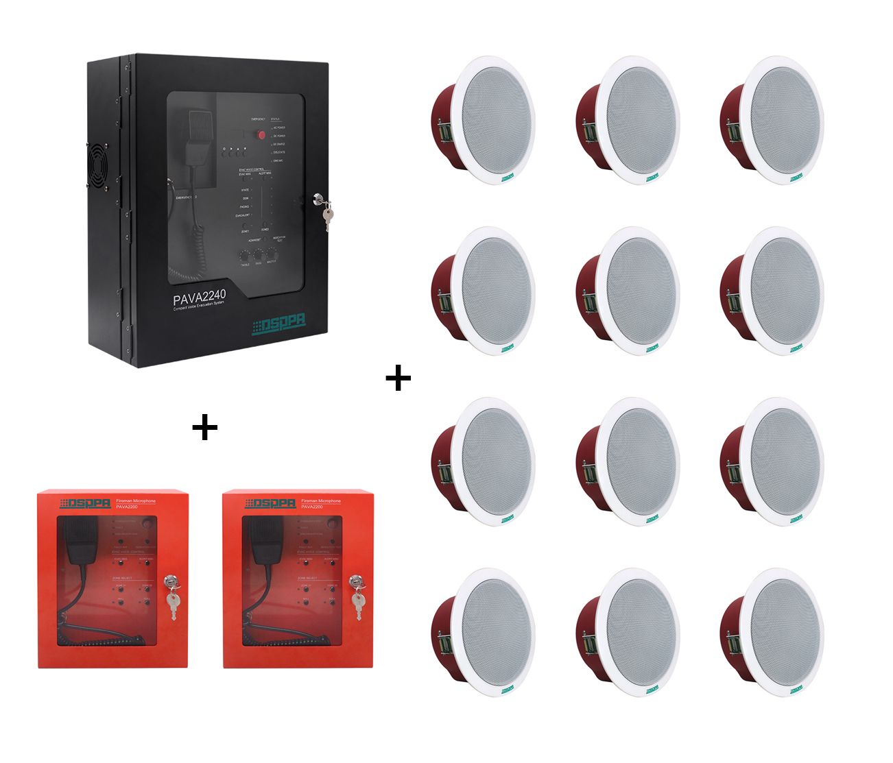 Sistem Sonorizare de Evacuare EN54 cu 2 zone 240W DSPPA PAVA 2240 + 2x microfon pompier + 12 x Boxe de tavan 10W