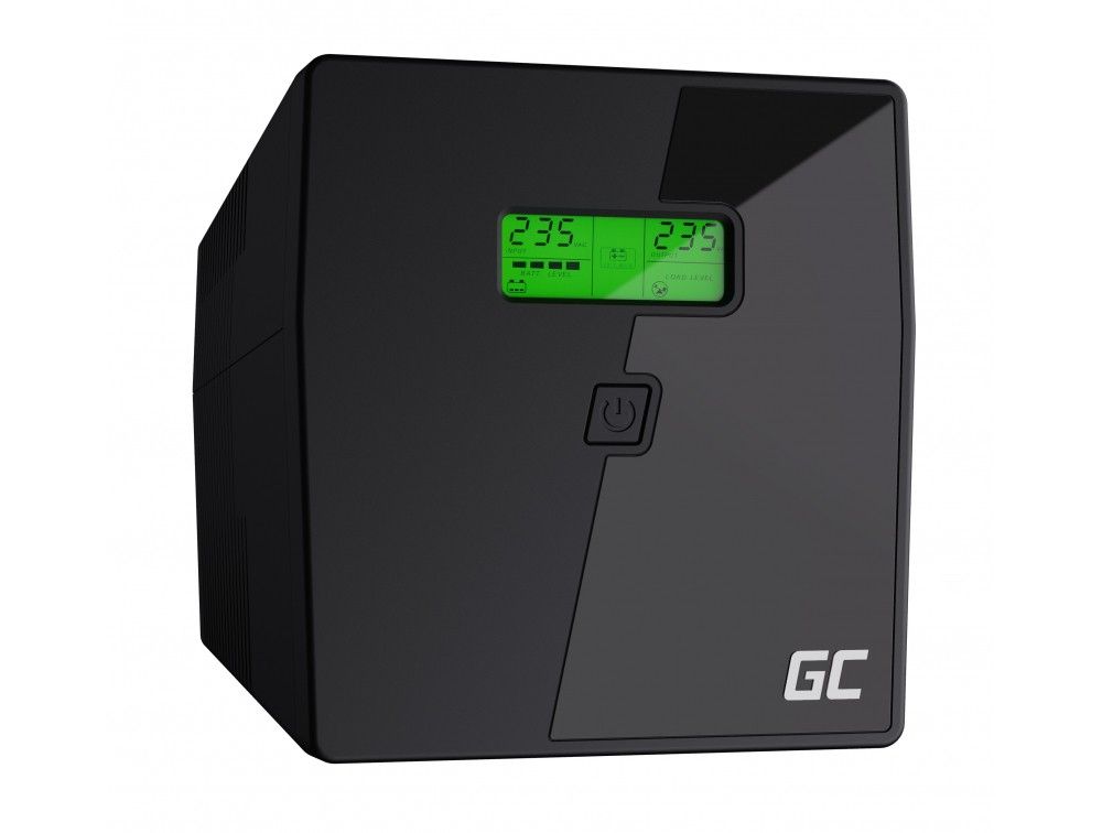 UPS Green Cell UPS03, 1000 VA, 600 W, cu management, line-interactive, 2x Schuko, 2x C13, 12V 7Ah LCD, Tower, Negru