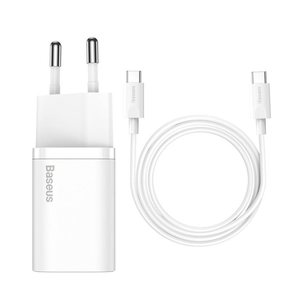 INCARCATOR retea Baseus Super Si, Quick Charge 25W, 1 x USB Type-C 5V/3A max, include cablu USB Type-C la USB Type-C 1m, alb  TZCCSUP-L02  (include TV 0.8lei)