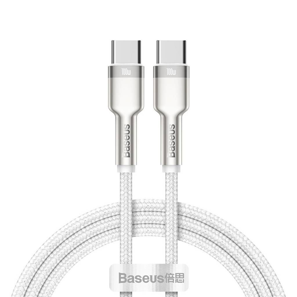 CABLU alimentare si date Baseus Cafule Metal, Fast Charging Data Cable pt. smartphone, USB Type-C la USB Type-C 100W, brodat, 1m, alb  CATJK-C02  (include timbru verde 0.25 lei)