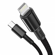 CABLU alimentare si date Baseus High Density Braided, Fast Charging Data Cable pt. smartphone, USB Type-C la Lightning Iphone PD 20W, brodat, 2m, negru  CATLGD-A01  (include timbru verde 0.25 lei)