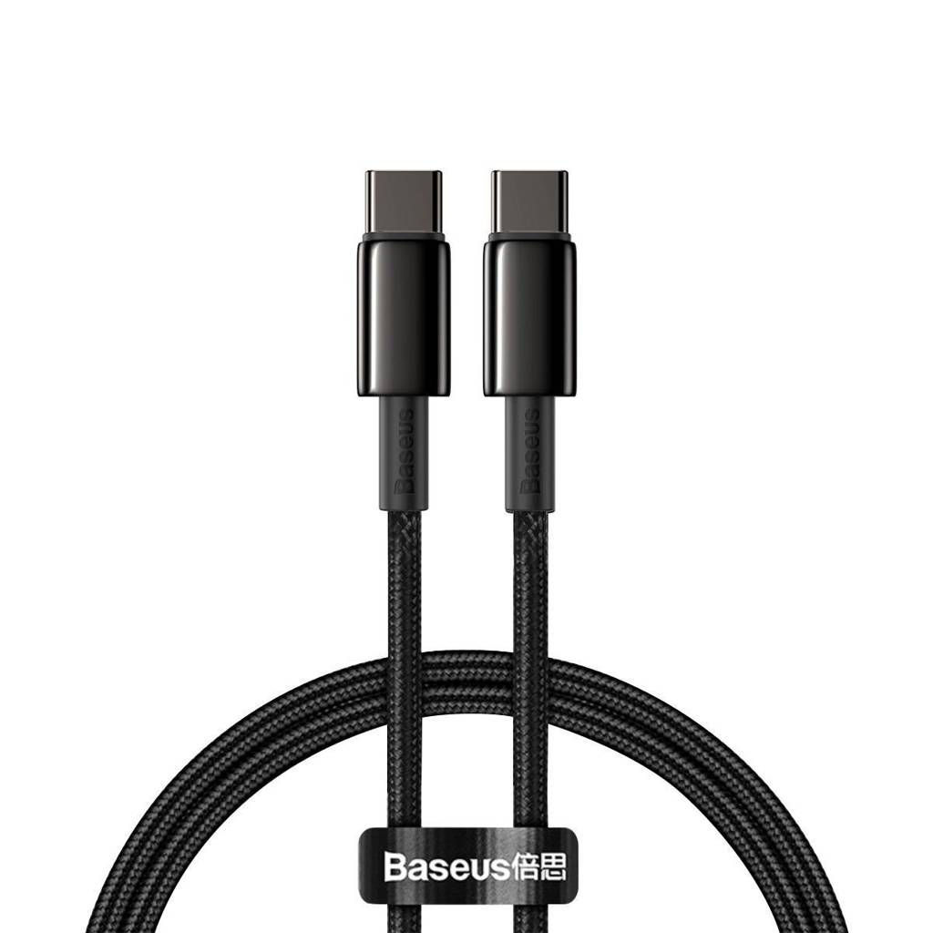CABLU alimentare si date Baseus Tungsten Gold, Fast Charging Data Cable pt. smartphone, USB Type-C la USB Type-C 100W, brodat, 1m, negru  CATWJ-01  (include timbru verde 0.25 lei)