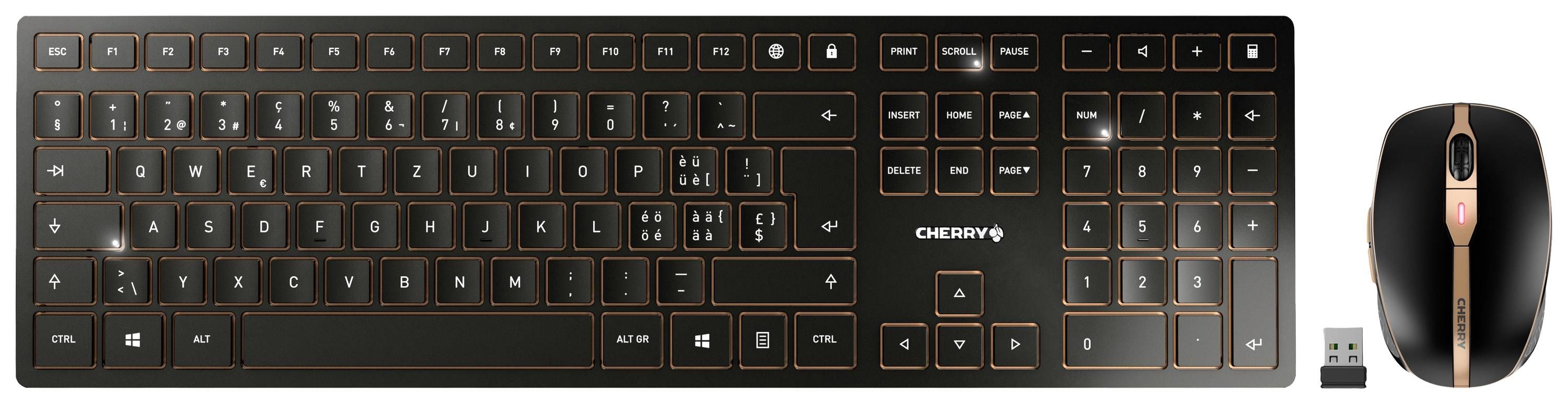 Cherry Desktop DW 9100 SLIM [CH] WL AES black BT Lithium Akku - wochenlange Nutzung ohne Aufladung