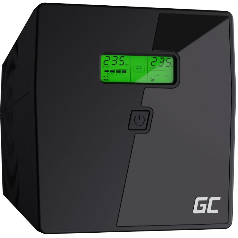 UPS Green Cell UPS08, 1000 VA, 700 W, cu management, line-interactive, 2x Schuko, 2x C13, 12V 7Ah LCD, Tower, Negru