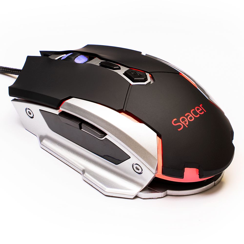 MOUSE Spacer - gaming, gaming, cu fir, USB, optic, 3.200 dpi, butoane/scroll 7/1, iluminare, negru,  SPGM-PULSAR-LITE  46501553 (timbru verde 0.18 lei)
