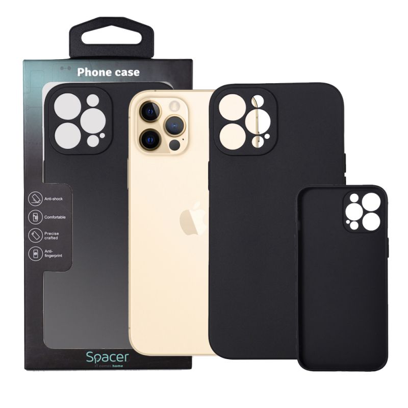 HUSA SMARTPHONE Spacer pentru Iphone 13 Pro, grosime 2mm, material flexibil silicon + interior cu microfibra, negru  SPPC-AP-IP13P-SLK