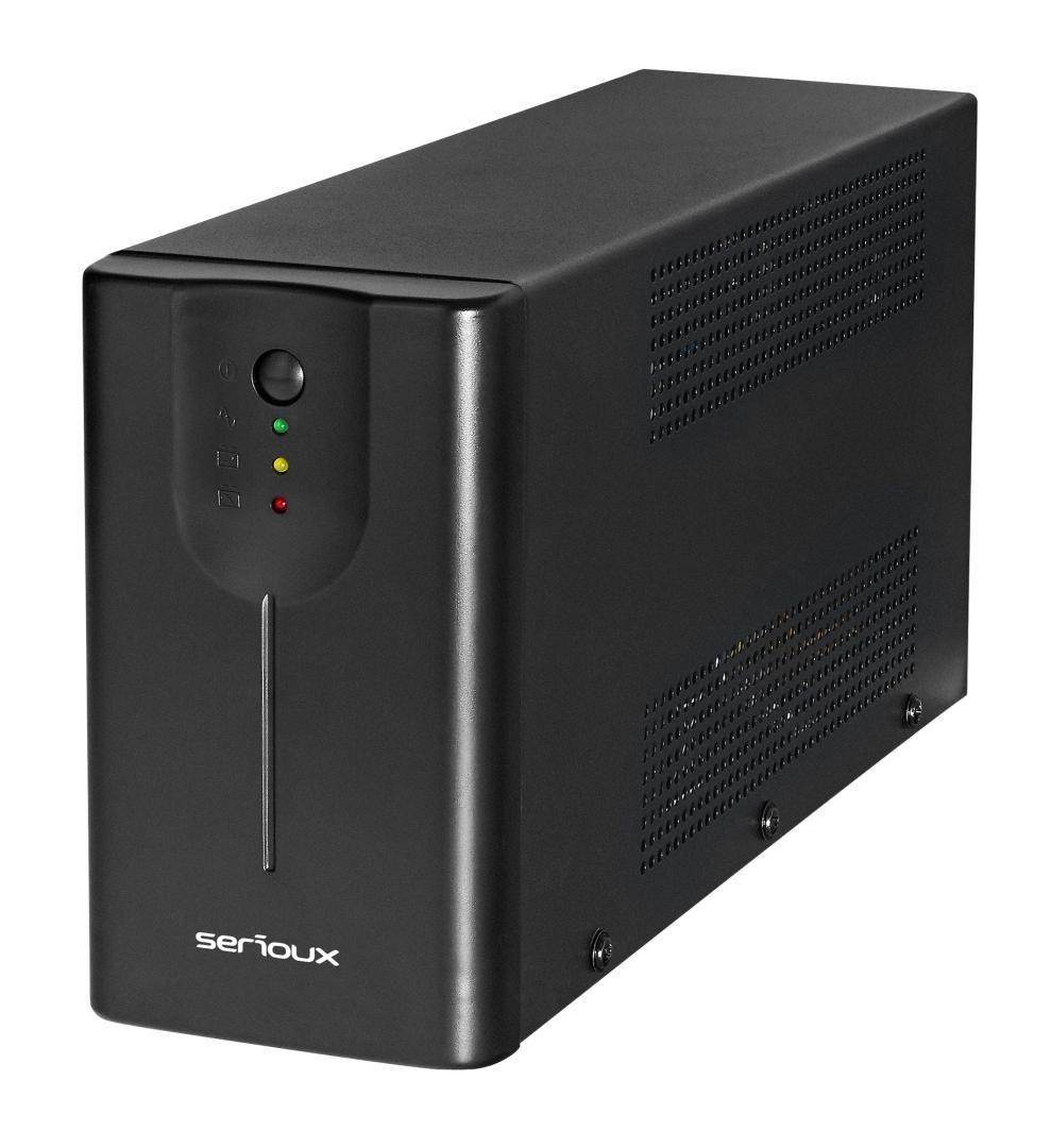 UPS Serioux SRXU-LD1500LI, 1500 VA, 900 W, cu management, line-interactive, 4x Schuko, 1x RJ45, 1x USB, 12 V / 8.0 Ah 8 minute (50% sarcina), Tower, Negru