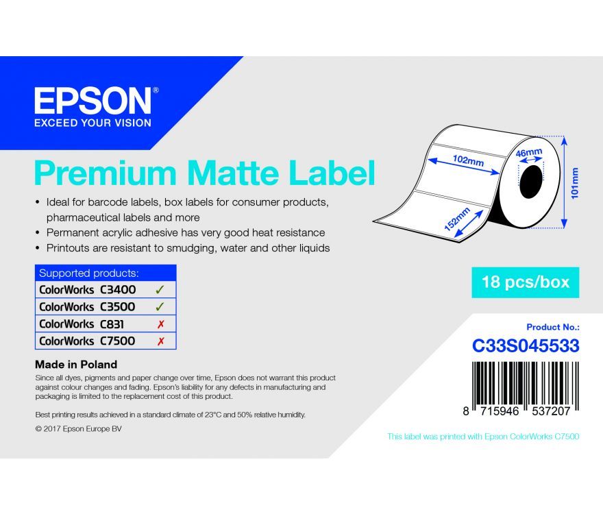 Rola etichete Epson C33S045533 ,Alb ,225 ,Original (C33S045533)