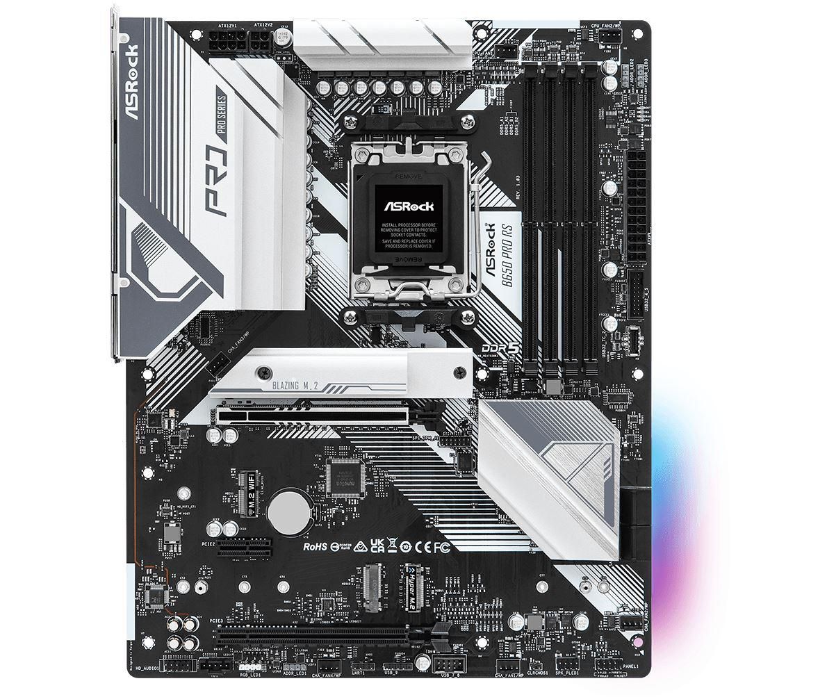 Placa de baza ASRock B650 Pro RS, socket AM5, 4x DDR5 UDIMM, 2 + 2x SATA, 3x NVMe, 14x USB-A, 2x USB-C, ATX