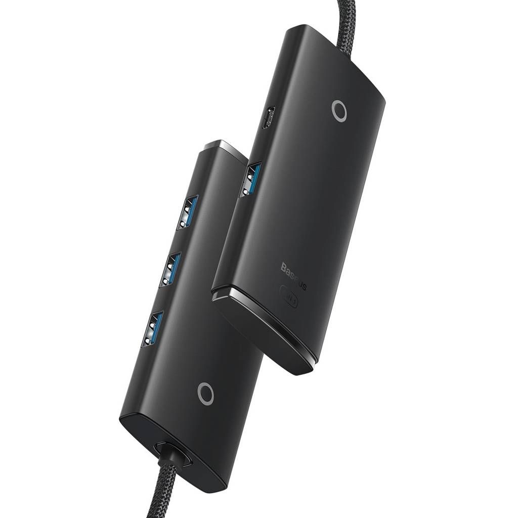 HUB extern Baseus Lite, porturi USB: USB 3.0 x 4, conectare prin USB Type-C, lungime 1m, negru,  WKQX030401  (include TV 0.8lei) - 6932172606268