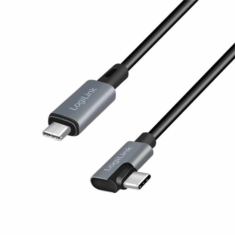 CABLU alimentare si date LOGILINK, pt. smartphone, USB 2.0, USB Type-C (T) la USB Type-C (T) la  90 grade, 1m, PD 100W, 2 x ecranat, plastic, negru,  CU0182  (include TV 0.06 lei)