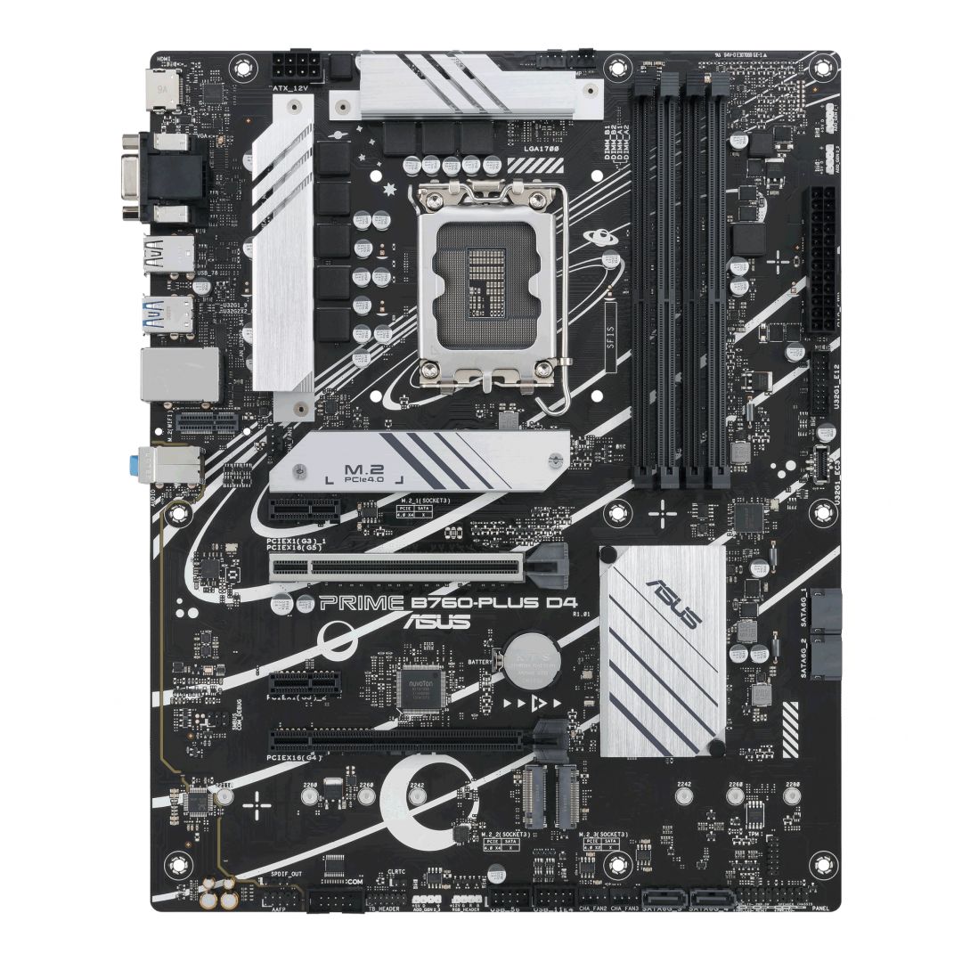Placa de baza ASUS PRIME B760-PLUS D4, socket 1700, 4x DDR4 UDIMM, 4x SATA, 3x NVMe, 11x USB-A, 2x USB-C, ATX