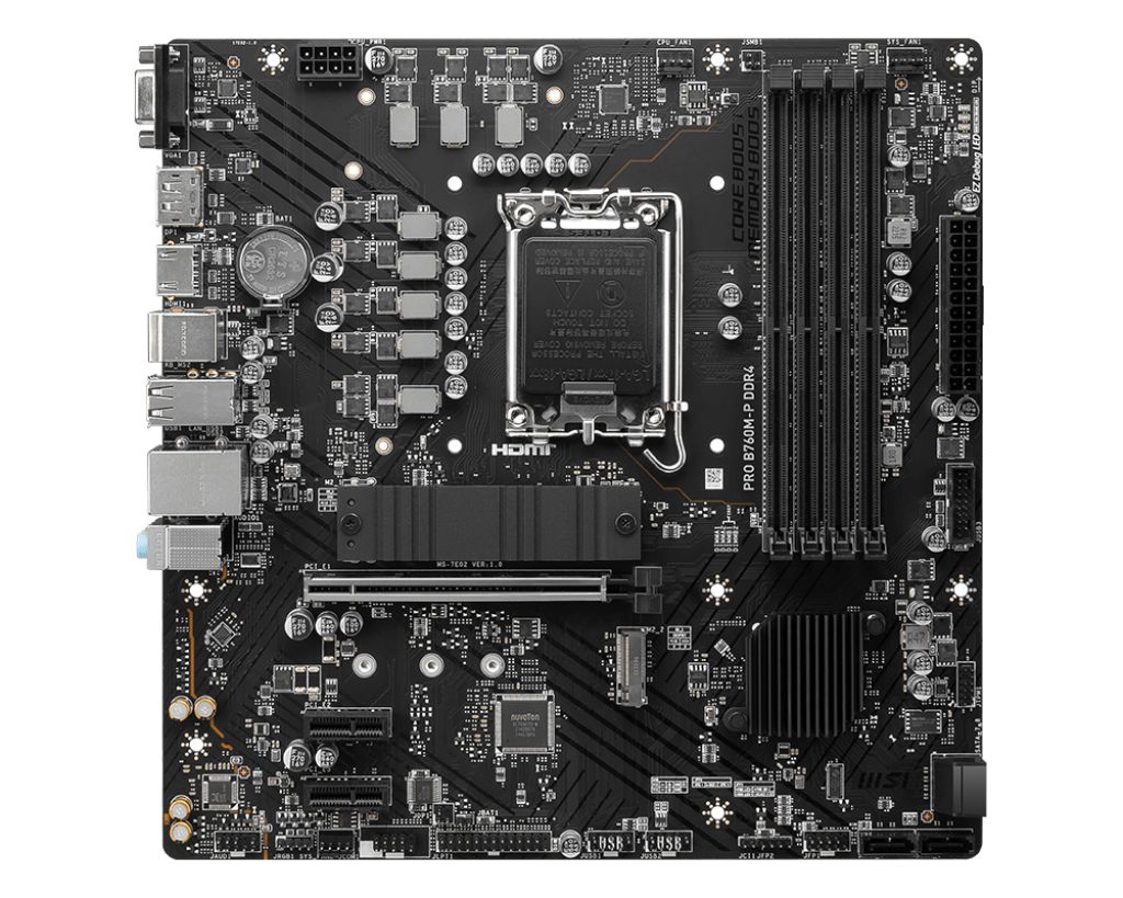 Placa de baza MSI PRO B760M-P DDR4, socket 1700, 4x DDR4 UDIMM, 4x SATA, 2x NVMe, 11x USB-A, 1x USB-C, mATX