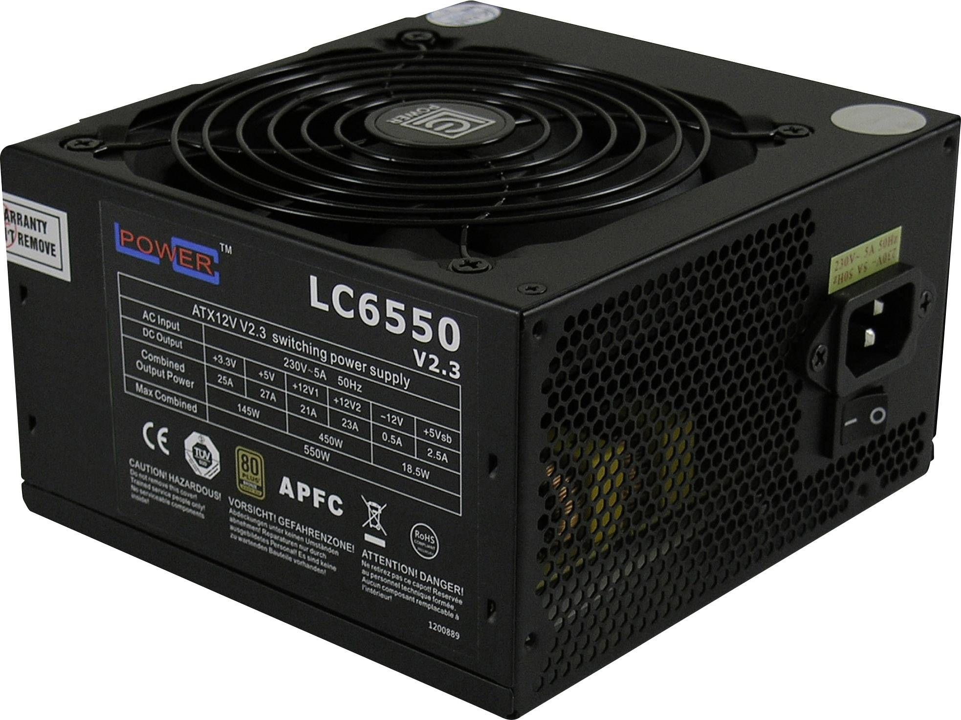 Netzteil ATX LC-Power 550W/120mm 80+  4+4-pin 12V, 6+2-pin PCIe