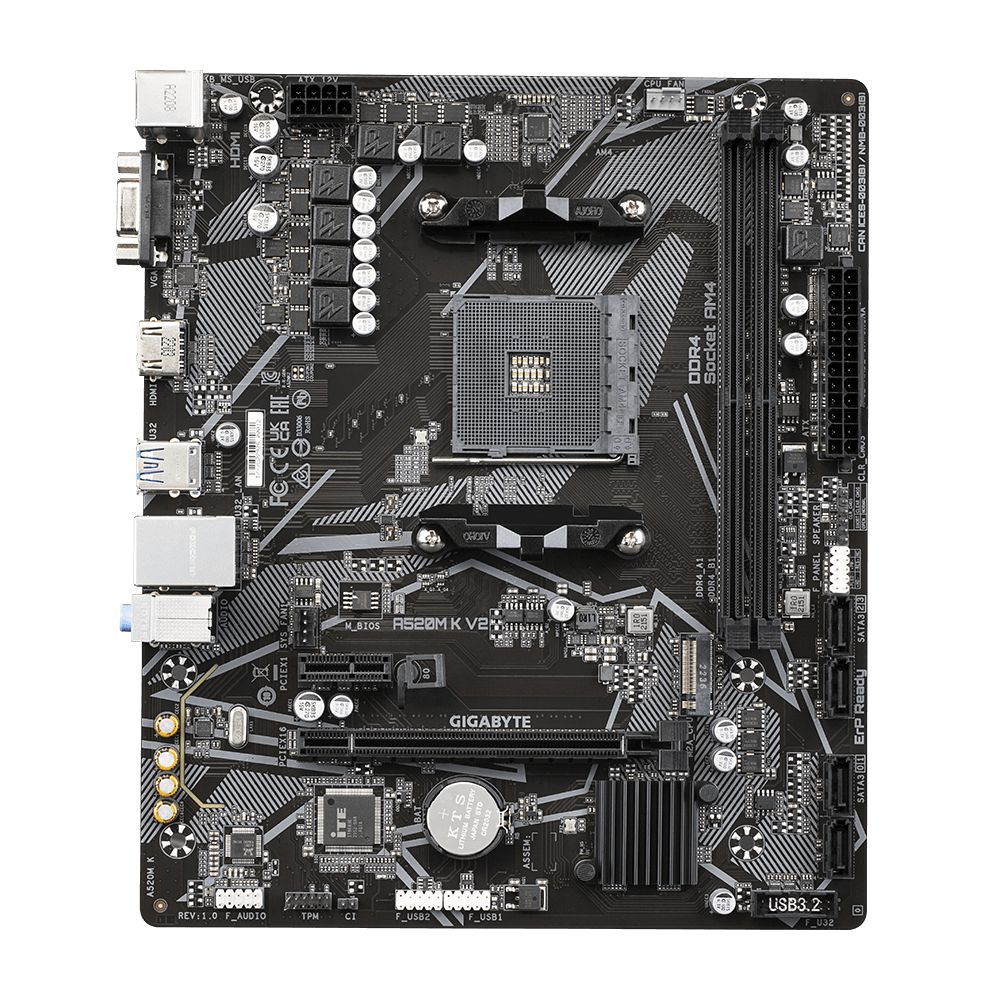 Placa de baza GIGABYTE A520M K V2, socket AM4, 2x DDR4 UDIMM, 4x SATA, 1x NVMe, 12x USB-A, mATX