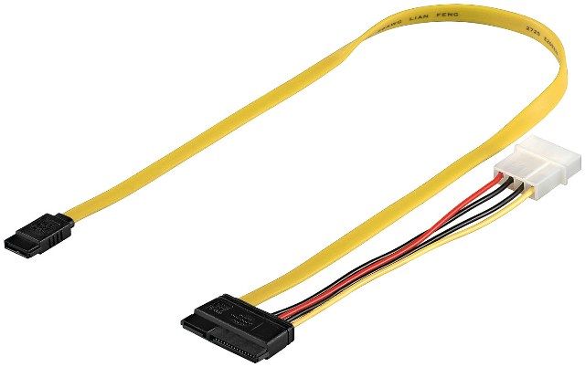 HDD data cable SATA3 0.5m SATA3 data+power to SATA3 L male + Molex 4 pin 5.25 male
Packaging: bulk 1 pc.