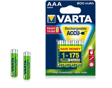 Battery Ni-MH Micro (AAA,R03) 1.2V 800mAh 56703 Varta
- &quotReady to use&quot technology
Packaging: blister 4 pcs.