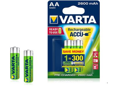 Battery Ni-MH Mignon (AA, R6) 1.2V 2600mAh 5716 Varta
- &quotReady to use&quot technology
Packaging: blister 2 pcs.