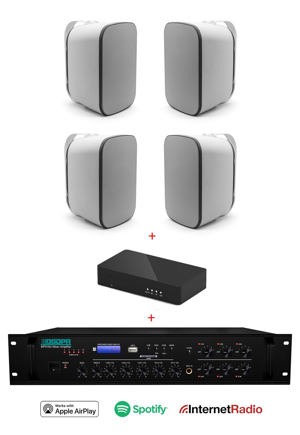 Pachet Sonorizare Terasa IP65 cu streaming wireless, Internet Radio, Spotify, Airplay, Bluetooth, Stick USB
