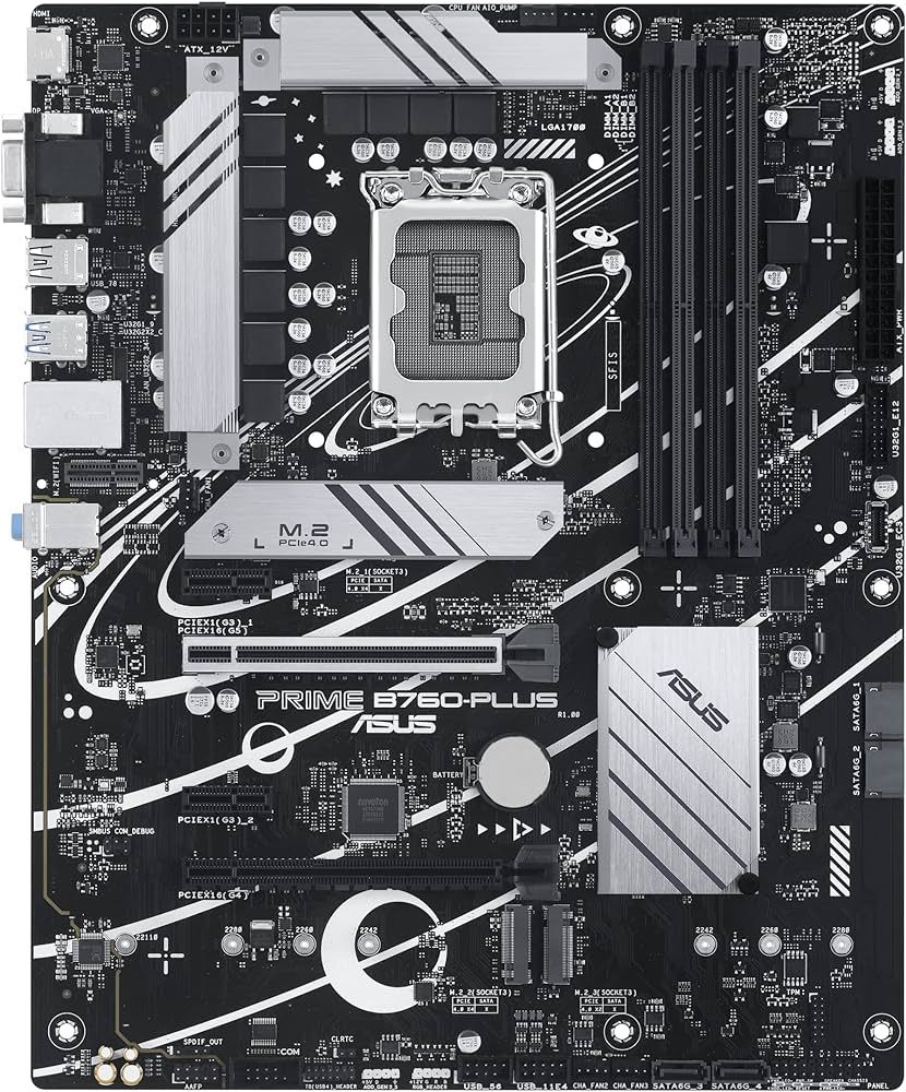 Placa de baza ASUS PRIME B760-PLUS, socket 1700, 4x DDR5 UDIMM, 4x SATA, 3x NVMe, 11x USB-A, 2x USB-C, ATX