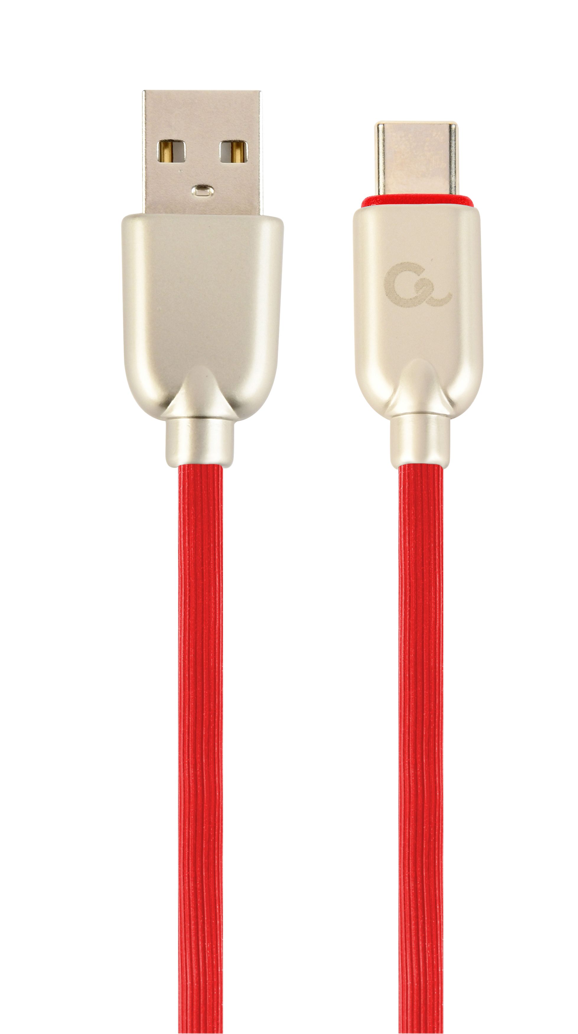 CABLU alimentare si date GEMBIRD, pt. smartphone, USB 2.0 (T) la USB 2.0 Type-C (T), 2m, premium, cablu din cauciuc, rosu, conectori argintii,  CC-USB2R-AMCM-2M-R  (include TV 0.06 lei)