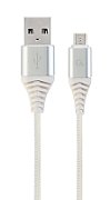 CABLU alimentare si date GEMBIRD, pt. smartphone, USB 2.0 (T) la Micro-USB 2.0 (T), 1m, premium, cablu cu impletire din bumbac, alb cu conectori argintii,  CC-USB2B-AMmBM-1M-BW2  (include TV 0.06 lei)