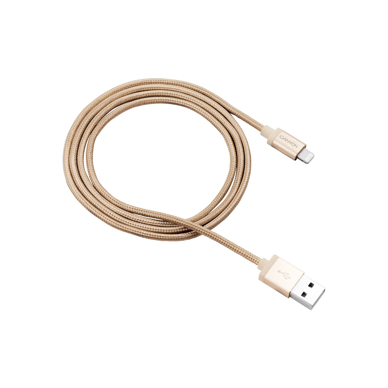 CANYON MFI-3 Charge & Sync MFI braided cable with metalic shell, USB to lightning, certified by Apple, 1m, 0.28mm, Golden