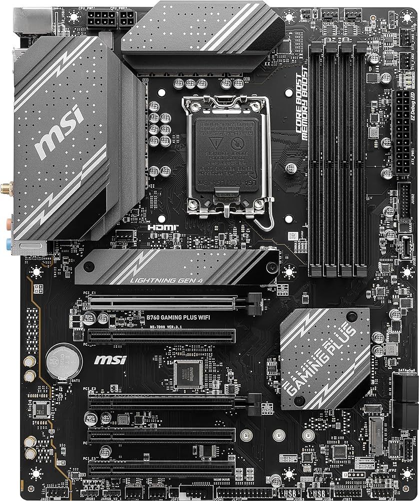 Placa de baza MSI B760 GAMING PLUS WIFI, socket 1700, 4x DDR5 UDIMM, 4x SATA, 2x NVMe, 12x USB-A, 2x USB-C, ATX
