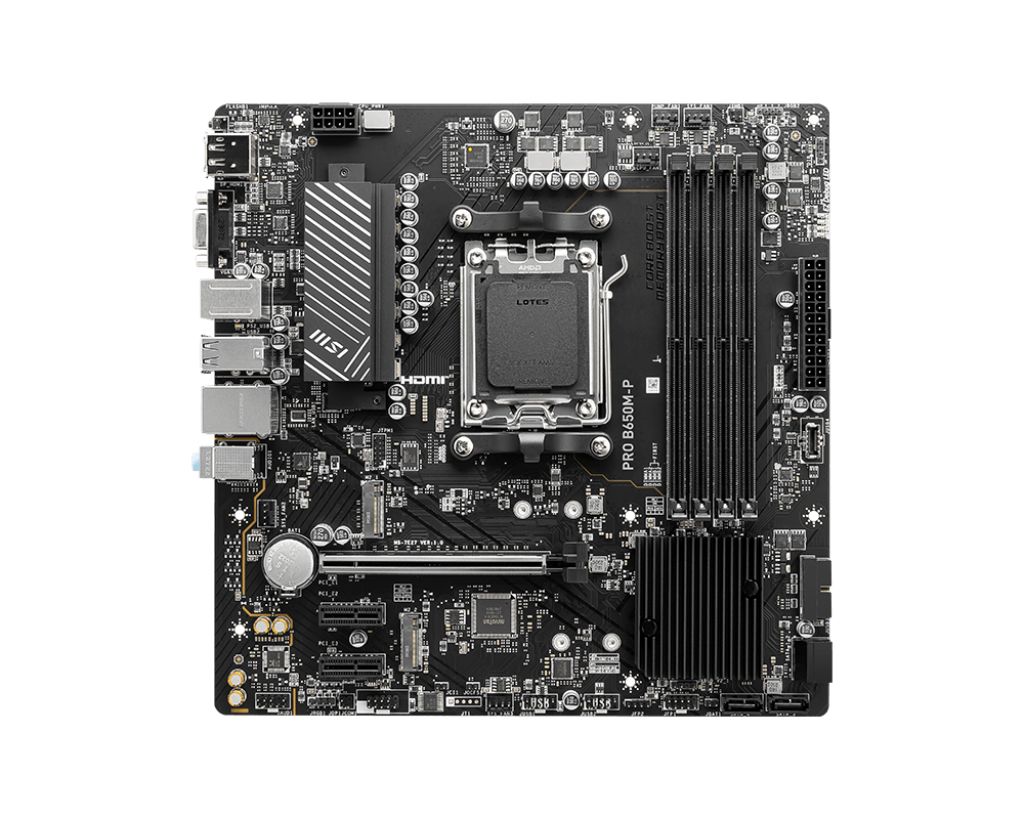 Placa de baza MSI PRO B650M-P, socket AM5, 4x DDR5 UDIMM, 4x SATA, 2x NVMe, 14x USB-A, 1x USB-C, mATX