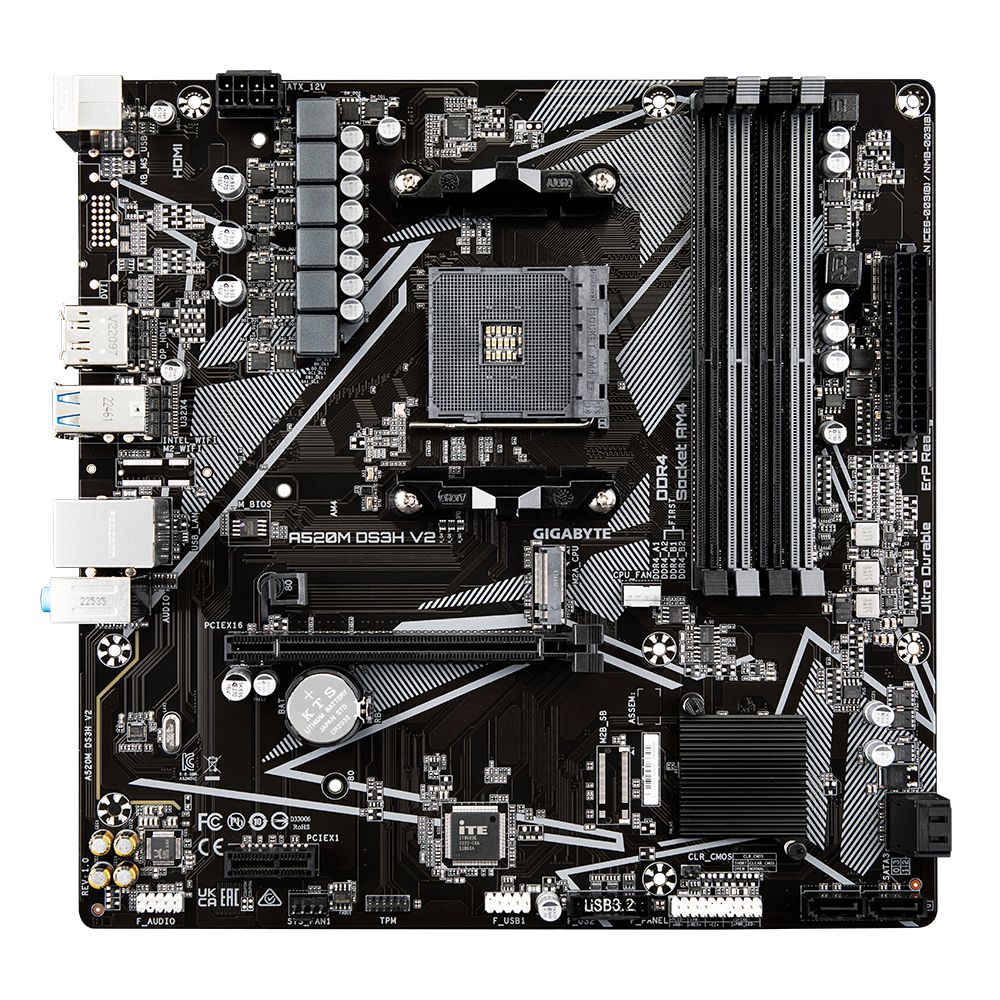 Placa de baza GIGABYTE A520M DS3H V2, socket AM4, 4x DDR4 UDIMM, 4x SATA, 1x NVMe, 10x USB-A, mATX