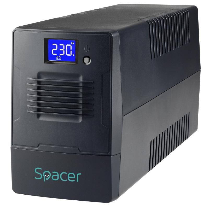 UPS Spacer SPUP-1000D-LIT01, 1000 VA, 600 W, cu management, line-interactive, 4x Schuko, 1x RJ45, 1x USB, 12V/7Ah 5 minute, LCD, Tower, Negru