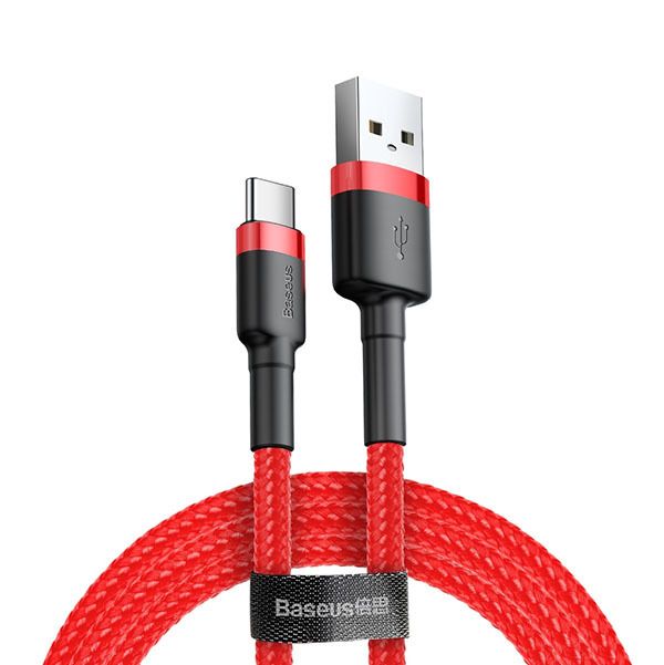 CABLU alimentare si date Baseus Cafule, Fast Charging Data Cable pt. smartphone, USB la USB Type-C 3A, 1m, rosu  CATKLF-B09  (timbru verde 0.08 lei) - 6953156278196