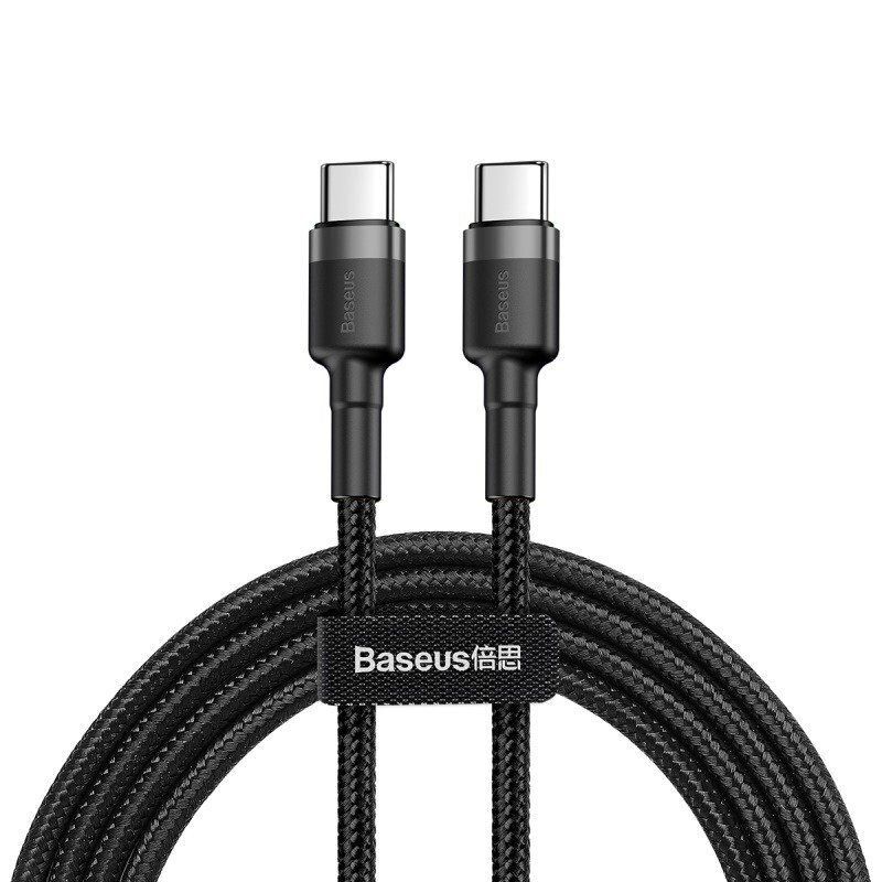 CABLU alimentare si date Baseus Cafule, Fast Charging Data Cable pt. smartphone, USB Type-C la USB Type-C 3A / 60W, 1m, gri + negru  CATKLF-GG1  (timbru verde 0.08 lei) - 6953156285200