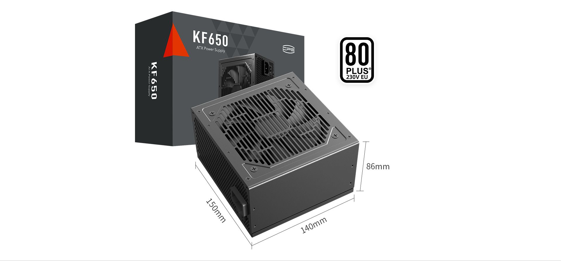 SURSA PCCOOLER, 650W, fan 120mm, certificare 80PLUS White, MB 20+4 pin x 1, CPU 4+4 pin x 2 , PCI-E 6+2 pin x 2, SATA x 3,  KF650  (timbru verde 2lei)